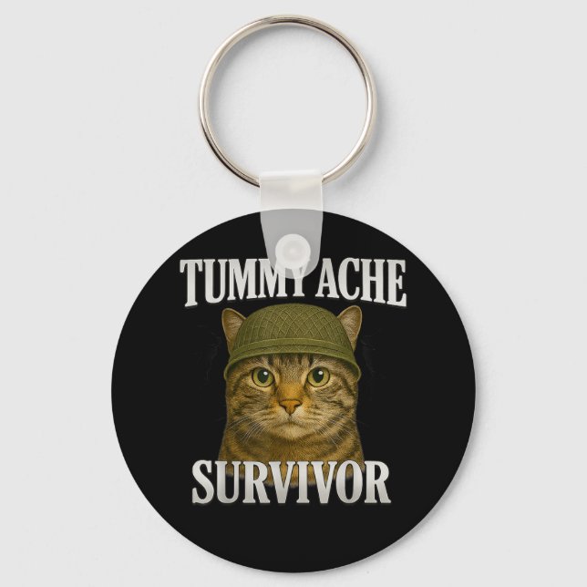 Porte-clés Tummy Ache Survivante Chat Mème Drôle Kitten Cadea (Recto)