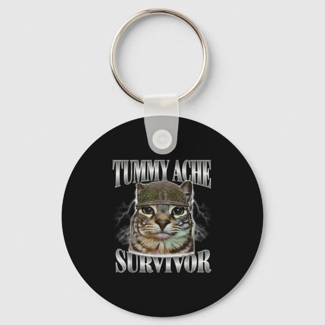 Porte-clés Tummy Ache Survivor Funny Chat Meme Citation Sarca (Recto)