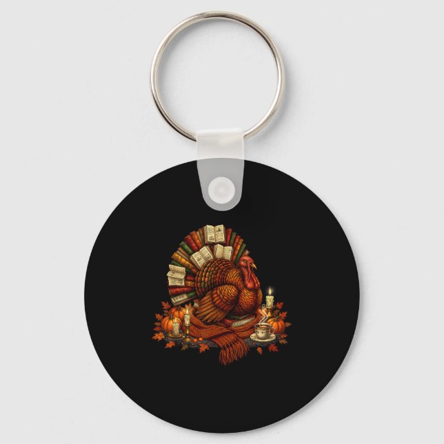 Porte-clés Turkey Reading Books Fall Season Thanksgiving Teac (Recto)