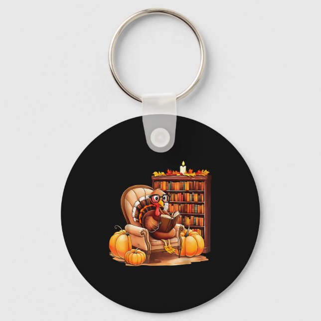Porte-clés Turkey Reading Books Fall Thanksgiving Teacher Boo (Recto)