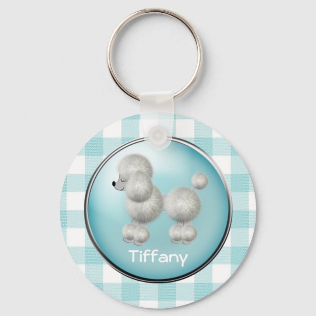 Porte-clés Turquoise and White Gingham & Poodle Key Chain (Recto)