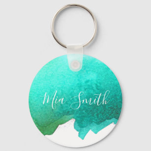 Porte-clés Turquoise Aqua aquarelle mignonne nom cadeau fille