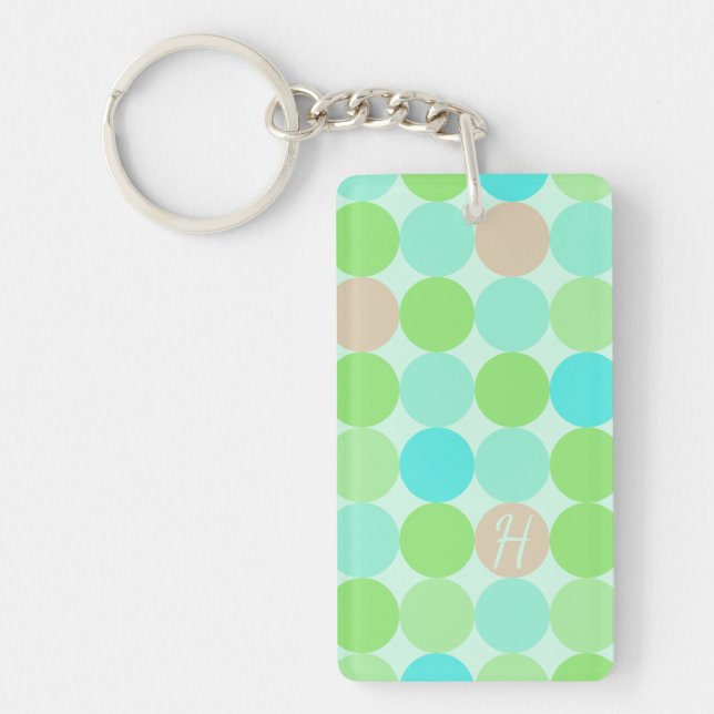 Porte-clés Turquoise Bleu Vert & Cercles Orange Monogramme (Devant)