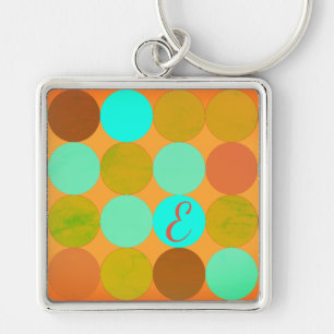 Porte-clés Turquoise Bleu Vert & Cercles Orange Monogramme