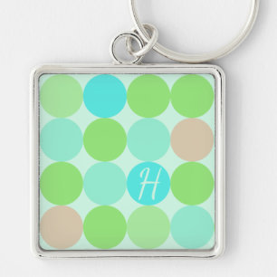 Porte-clés Turquoise Bleu Vert & Cercles Orange Monogramme