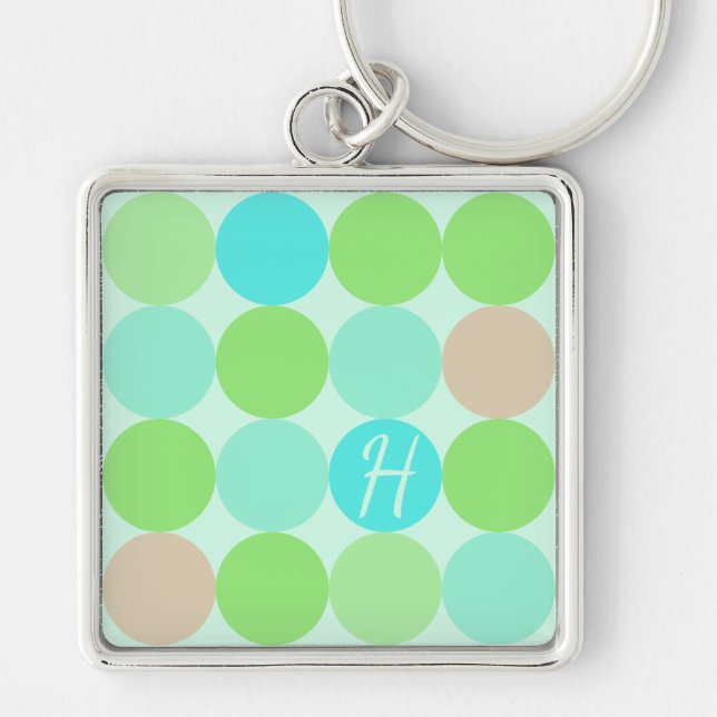 Porte-clés Turquoise Bleu Vert & Cercles Orange Monogramme (Devant)