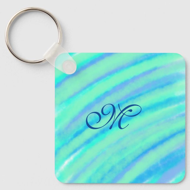Porte-clés Turquoise bleu vert filigranes ajouter votre monog (Recto)