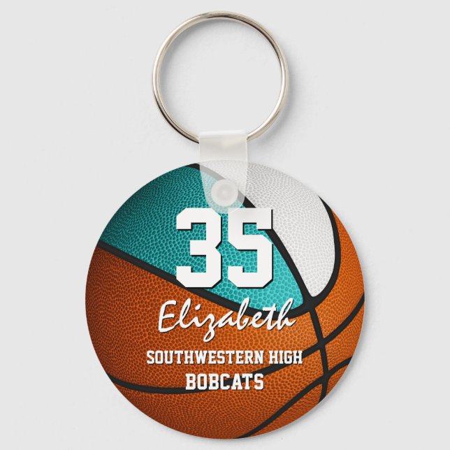 Porte-clés Turquoise équipe blanche esprit filles basketball (Recto)