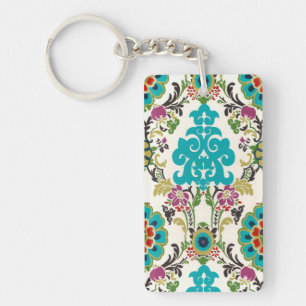 Porte-clés Turquoise florale de prune de motifs de damassé