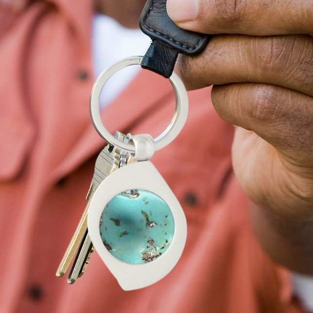 Porte-clés Turquoise Grille d'image bleu vert (Turquoise Gemstone Image Swirl Green Blue Keychain)