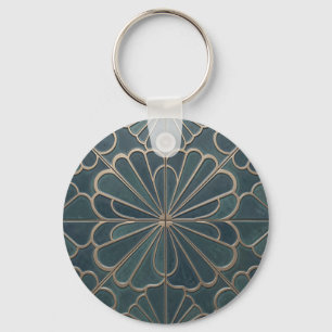 Porte-clés Turquoise Or Fan Pattern Art Déco Géométrique