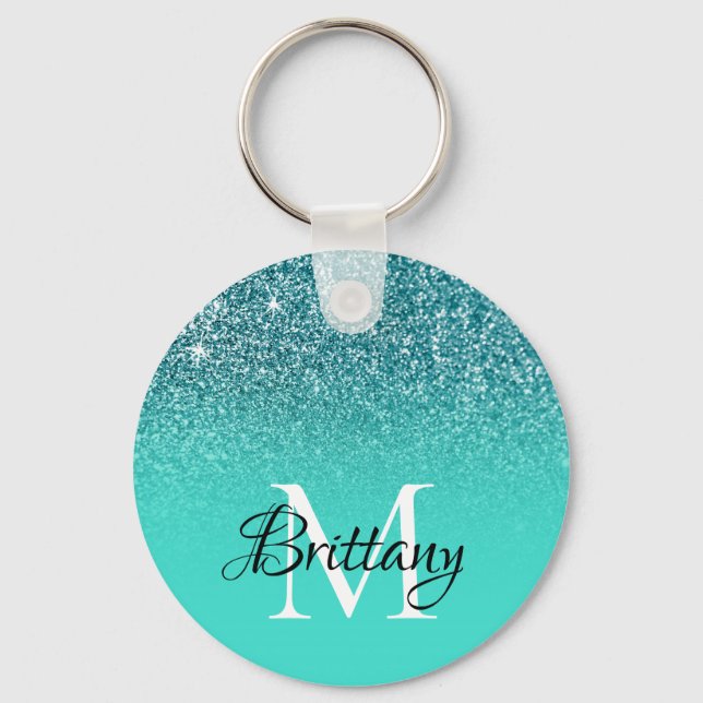 Porte-clés Turquoise Pailleté Ombré Monogramme (Recto)