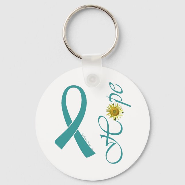 Porte-clés Turquoise Ribbon Hope Cancer de l'ovaire (Recto)
