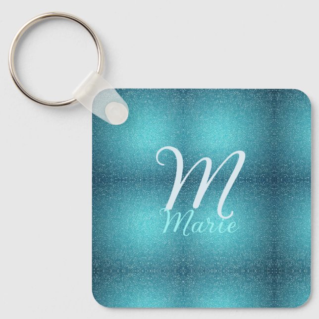 Porte-clés Turquoise sarcelle agate aqua monogramme ajouter l (Recto)
