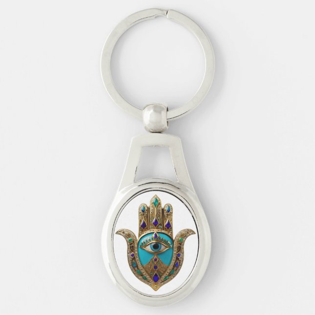 Porte-clés Turquoise Troisième Oeil Hamsa (Devant)