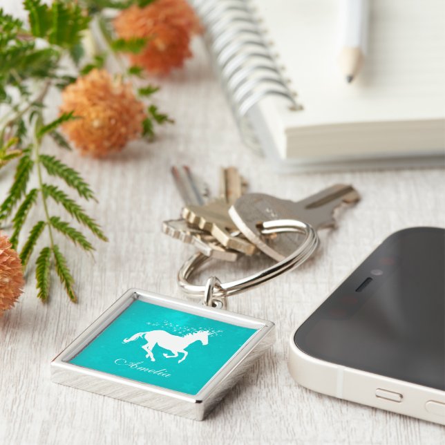 Porte-clés Turquoise Unicorn Personalized Keychain (Côté)