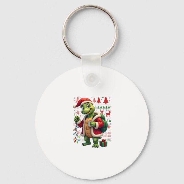 Porte-clés Turtle Xmas Lights Ugly Santa Turtle Christmas Tan (Recto)