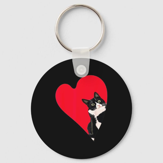 Porte-clés Tuxedo Cat Valentine Heart For Kitten And Animal L (Recto)