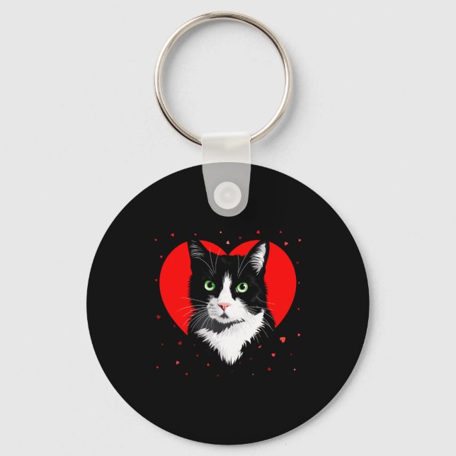 Porte-clés Tuxedo Cat Valentine Heart For Kitten And Animal L (Recto)