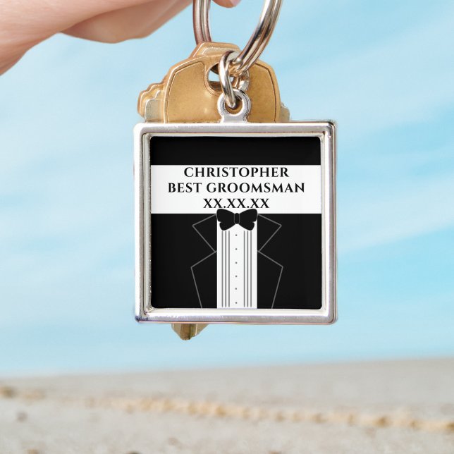 Porte-clés Tuxedo de Mariage Meilleur Garçon d'Hon (Perfect gift for your best man or groomsman. Just add his name and your wedding date)