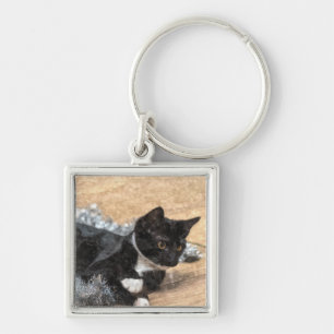 Porte-clés Tuxedo Kitten Tinsel et lumières peint
