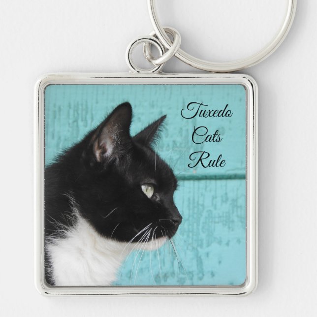 Porte-clés Tuxedo profil de chat sur Turquoise (Devant)
