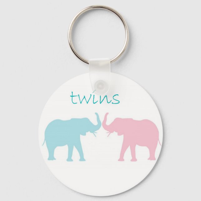 Porte-clés Twin Elephant Rose Et Bleu (Recto)