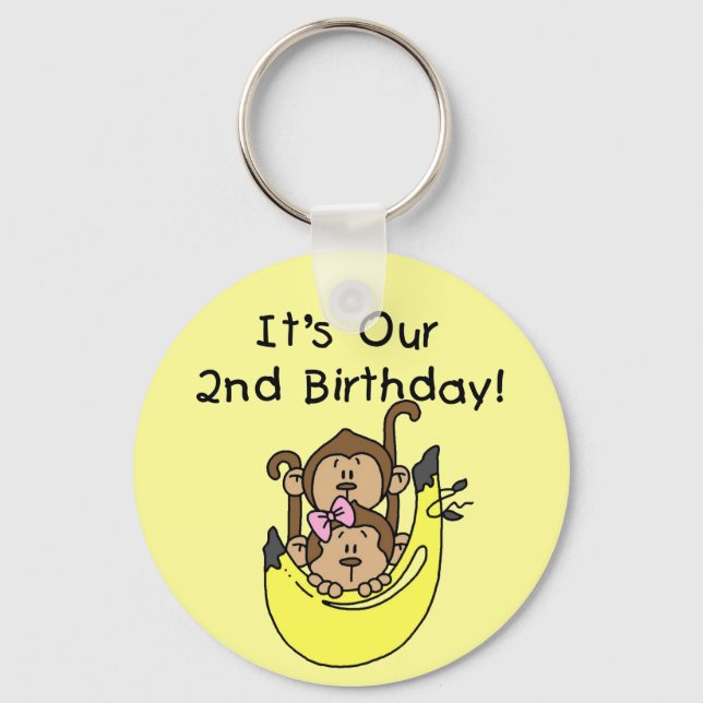 Porte-clés Twins Monkey Boy and Girl 2e anniversaire (Recto)