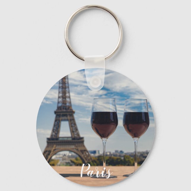 Porte-clés Two glasses of wine with Eiffel tower (Recto)