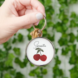 Porte-clés Two Red Cherries Illustration | Cute Fruit Art