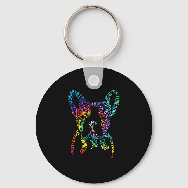 Porte-clés Typographie Bulldog Tie Dye Art graphique Frenchie (Recto)