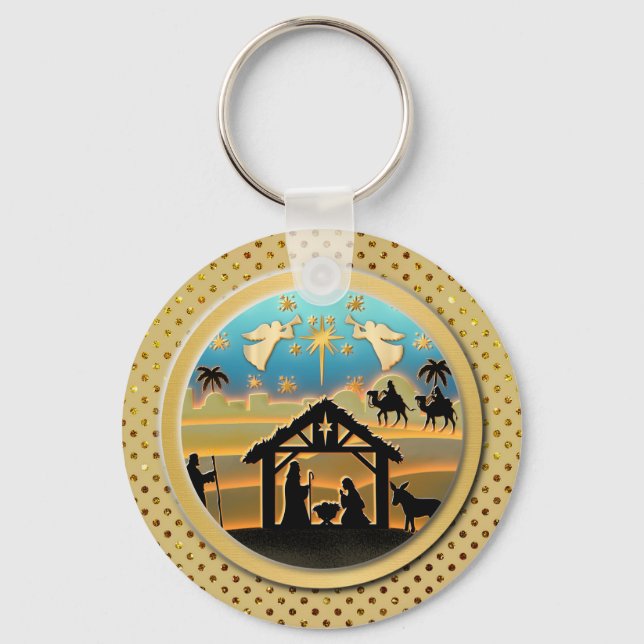 Porte-clés Typographie de Noël Rouge & Vert Motif sans coutur (Recto)