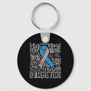 Porte-clés Typographie Du Ruban Gris Et Bleu Type 1 Diabète A