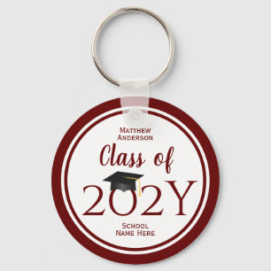 Porte-clés Typographie élégante moderne rouge burgundy pour l