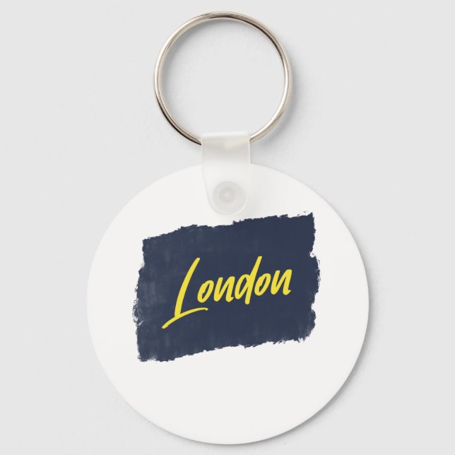 Porte-clés Typographie jaune manuscrite de Londres (Recto)