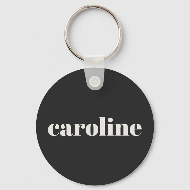 Porte-clés Typographie Moderne Nom Personnalisé Noir Blanc (Recto)