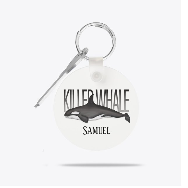 Porte-clés Typographie simple et moderne de l'orque de l'océa (Modern killer whale typography keychain with minimalist ocean coastal style.)