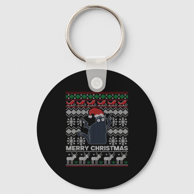 Porte-clés Ugly Christmas Black Cat Merry Christmas Gift  (Recto)