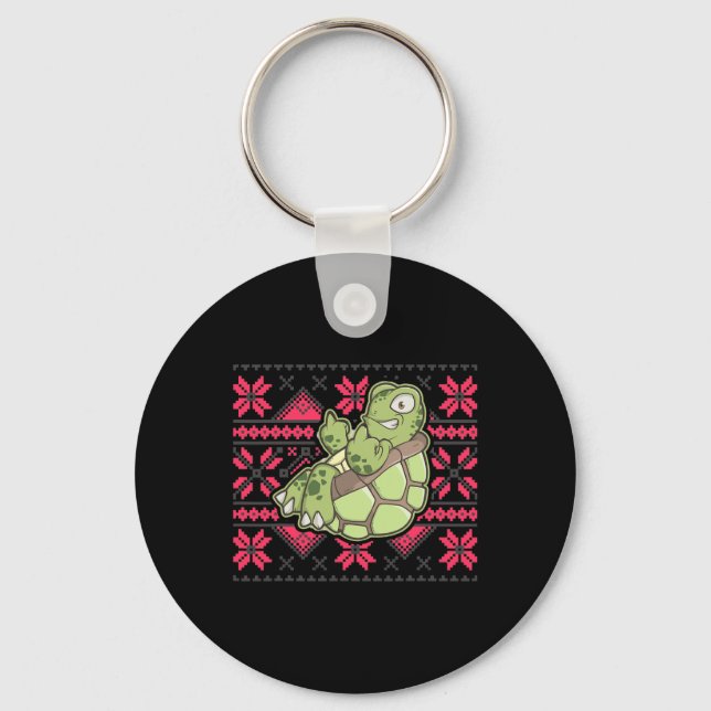 Porte-clés Ugly Christmas Turtle Middle Finger Off Funny Sarc (Recto)