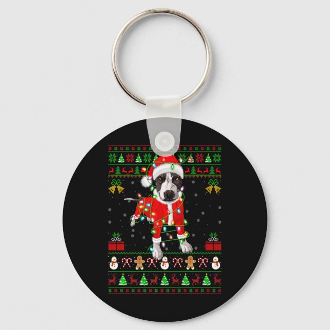 Porte-clés Ugly Xmas Lights Santa Tbull Dog Christmas T Shirt (Recto)