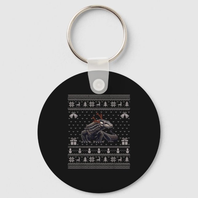 Porte-clés Ugly Xmas Sweater Style Komodo Dragon Reindeer Chr (Recto)