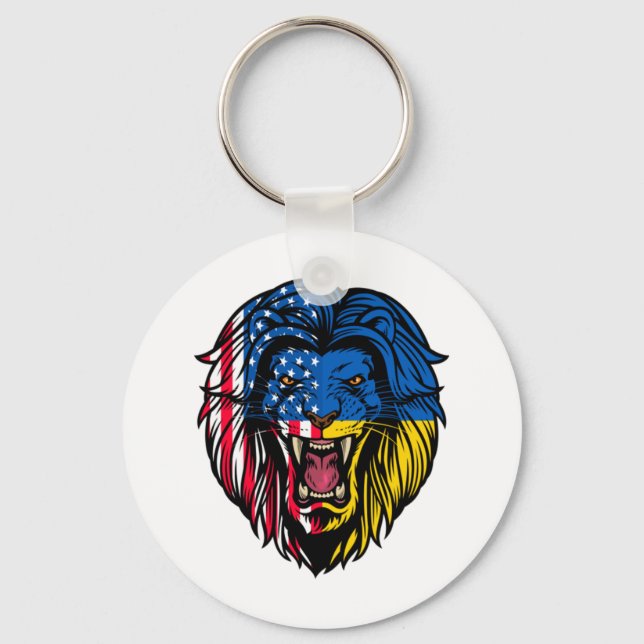 Porte-clés Ukraine American Flag Ukraine Lion Face USA Ukrain (Recto)