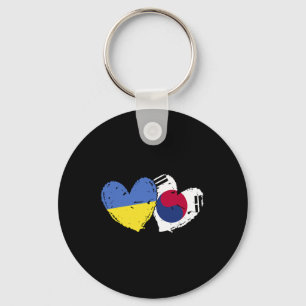 Porte-clés Ukraine Corée du Sud Drapeaux Cœur Ukrainien Corée