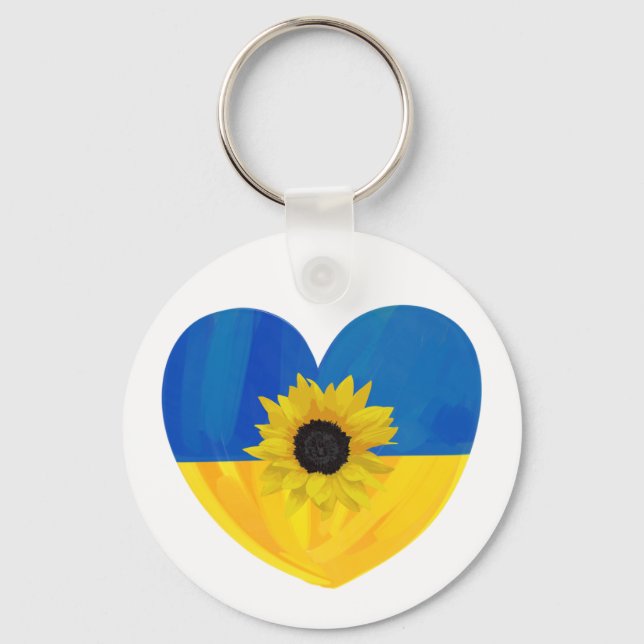Porte-clés Ukraine Heart Design with Sunflower Keychain (Recto)