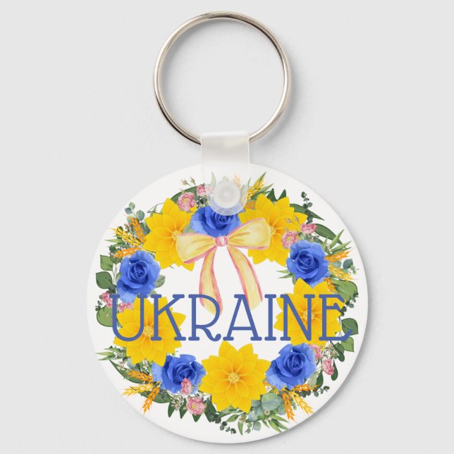 Porte-clés Ukraine Ukrainienne Fleurs de couronne Foi Espoir (Recto)