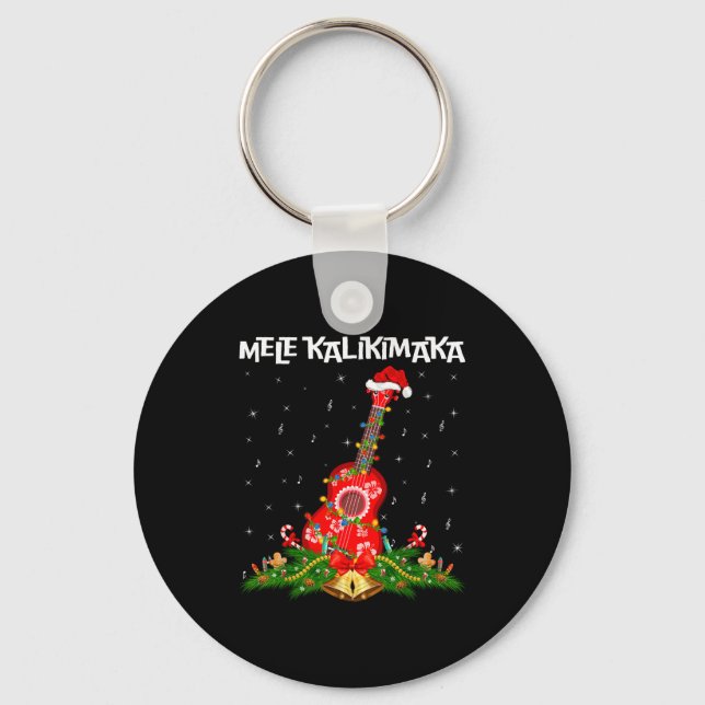 Porte-clés Ukulele Hawaiian Mele Kalikimaka Ukulele Guitar Ch (Recto)