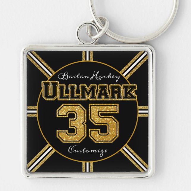 Porte-clés Ullmark de hockey de Boston 35 (Devant)