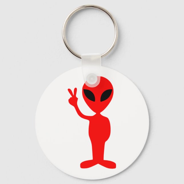 Porte-clés Un Alien rouge signe de paix avec la main (Recto)