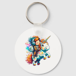 Porte-clés Un astronaute à bord d'une mignonne licorne coloré