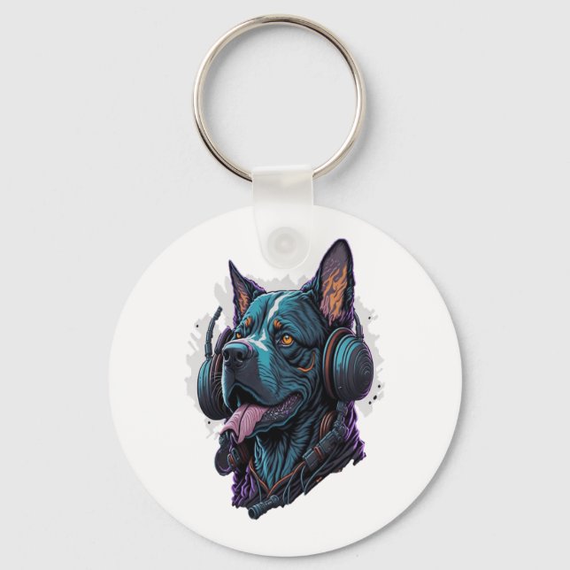 Porte-clés Un chien cool écoutant de la musique (Recto)